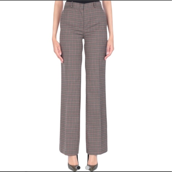 H&M Fine Plaid Straight Mid-Rise Grey Pants - Sz 6 - Picture 1 of 7